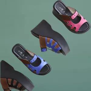 여성 투톤 컬러 큐빅 장식 오픈토 키높이 샌들