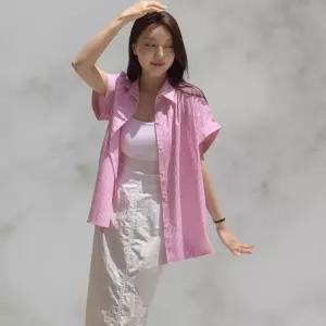 여성 루즈핏 롤업소매 스트라이프 블라우스