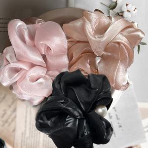 늘꽃처럼 오간자 펄 진주 빅사이즈 곱창밴드 볼륨 풍성한 고급 왕 곱창밴드 스크런치 머리끈