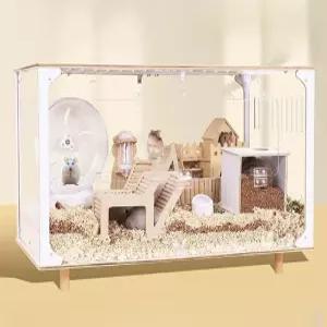 아크릴 햄스터 케이지 투명 층집 파노라마 조경 초대형 호화 원목 놀이터 다람쥐 빌라