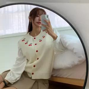 여성 데일리 체리 진주알 콩단추 니트 베스트