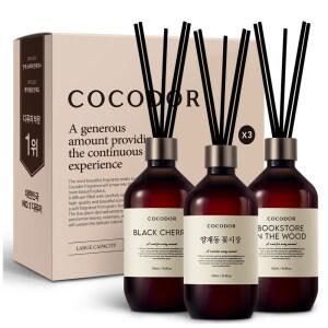 코코도르 프리미엄 실내 방향 고급 디퓨저 3개입 블랙체리+양재동꽃시장+북스토어인더우드 500ml 1세트