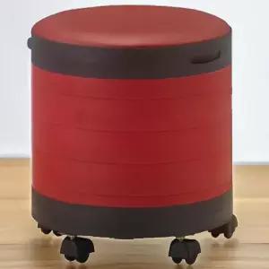 6단 원형 수납 쿠션 스툴 바퀴 의자 이동식 레드