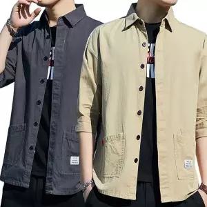 솔리드셔츠 남성 여름 8부 티 남자 셔츠 반팔 (WFJHKFT)