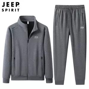 JEEP SPIRIT 남성 패션 트레이닝 세트복 가을 데일리 집업 가디건 루즈 투피스 세트