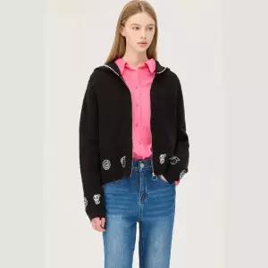 [롯데백화점]베네통 배색 자수 후드 니트 가디건 BAKC12511