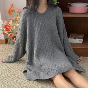 여자 와플 꽈배기 언발 루즈핏 박시핏 니트 미니원피스