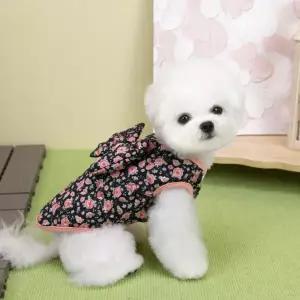 애견 빅리본 장미 꽃 누빔 조끼 하네스 할매 김장조끼