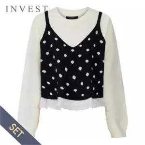 [인베스트] 베이직라운드넥니트도트뷔스티에세트_INI5W1KT2051