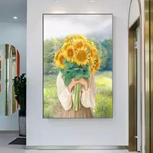 그림액자 60x80cm 소녀 든 명화 해바라기를 든 소녀 명화 60x80cm 해바라기를