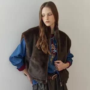 [MAXZA] 하이넥 페이크 퍼 리버시블 패딩 베스트