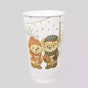 [박스] 3중 단열 종이컵 스노우시리즈 테디커플 16온스 1박스(500개)