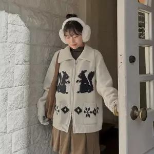 [빅사이즈]이블렛 아트뷰 노르딕 투웨이 니트 집업 제이스타일