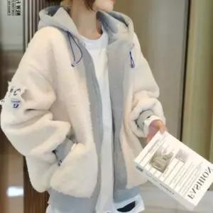 레이어드 뽀글이 후드 점퍼 여성 바람막이 캐주얼 겨울 패션