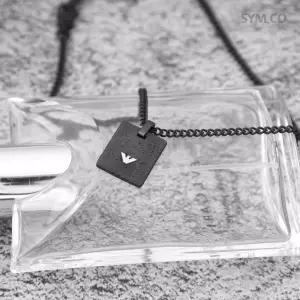 알마니 EGS2941 독수리 엠블럼 무광 블랙 사각 펜던트 빈티지 남자 스틸 목걸이 c