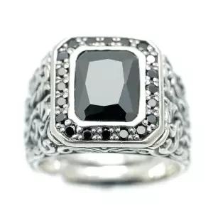 실버원 실버925 스퀘어 컬리지 오닉스 링 멘즈 a2 프리사이즈 반지