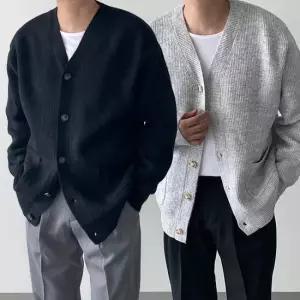 오버핏 두꺼운 겨울니트 브이넥 가디건 사무실 포켓 데일리 출근룩 레이어드아웃핏 4color