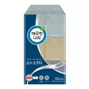 깨끗한나라 먼지적은 미용티슈(100매X6입) 생활용품 사무용품 휴지 화장지 티슈 각티슈 물티슈