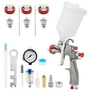 [미국배송] 1.3/1.7/2.0MM 노즐이 장착된 KCNKCN R500 LVLP 에어 스프레이 건 자동차 페인트 건 도구 자동차 가구 울타리 바니시 & 탑 코트용 스프레이어