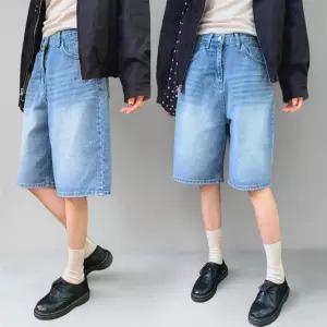 여성 캐주얼 워싱 면 중청 데님 숏팬츠