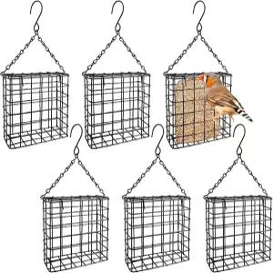 핀비비 6 PCS 스위트 버드 피더 메탈 블랙 야외에 매달린 야생 조류 정원 마당용 체인 후크 케이크 용량