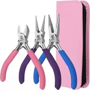 MOSCO 주얼리 플라이어 세트 3Pcs 제작 도구 키트 - 휴대용 파우치를 사용한 비딩 와이어 랩핑 DIY 공예 및