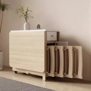 모던 접이식 다기능 식탁세트 가정용 내추럴우드 의자세트 수납 1.2m 의자 2개