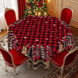 크리스마스 원형 및 직사각형 테이블보 1개 다양한 크기로 제공 농가 스타일 트리 정교한 장식 패턴 디자인