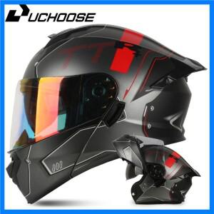 Uchoose DOT 승인 풀 페이스 헬멧 충돌 오토바이 보호 장비 남성 여성 플립 업 헬멧 오토바이 더블 썬 바이