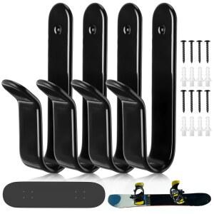 [미국배송] ZONON 4개 수평 스노보드 벽걸이 클립 스케이트보드 디스플레이 랙 실내 보관실 차고 홈 롱보드 스키(블랙)