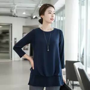 엄마옷 옆단추 레이어드 쉬폰 블라우스 1GHJ23879 중년여성 마담 60 70대  빅사이즈 할머니