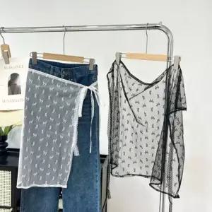 리본 자수 시스루 랩 스커트 여성 레이어드 패션 치마 (WFK61QY)