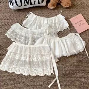 프릴 레이스 랩 스커트 여성 레이어드 포인트 치마 (WFK61QX)