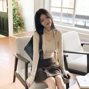 [다잇템] 여자 울앙고라 포근한 V넥 골지 목도리 스웨터 가을겨울 세트