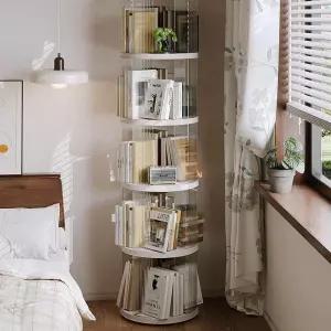 책장 책꽃이 회전식 서재 릴 5단 북타워 사무실 화이트 공부방 수납함 원형 수납 선반
