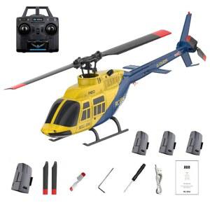 rcxperts RC ERA A60 Bell 206 헬리콥터, 고도 유지 및 광학 흐름이 가능한 1/42 2 4G 4CH 자이로 안정화 항공기, 초보자를 위한 RTF 항공기 선물 블루앤옐로우 / 4 배터리