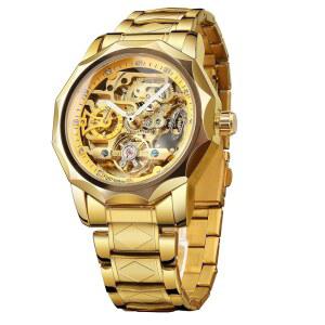 포시닝 남성용 스켈레톤 자동 투어빌론 시계 셀프 윈드 기계식 투어억 마름모 스테인리스 스틸 손목시계 골드 또는 블랙