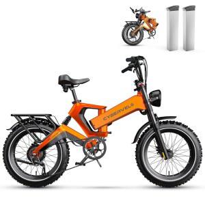 사이버벨로 1000W(피크 2000W) 접이식 전기 자전거, 35mph 100마일, 48V 25Ah 탈착식 배터리, 20인치 x 4.0 팻 타이어 8단 마운틴 E-바이크, 통근용 에빅