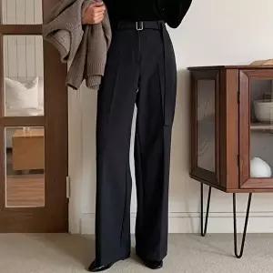 [옷자락]여자 벨트 기모 와이드핏 겨울 오피스룩 하객룩 슬랙스