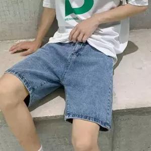 남성용 데님 와이드핏 숏팬츠 밴딩 와이드 반바지 (WFK6E8X)