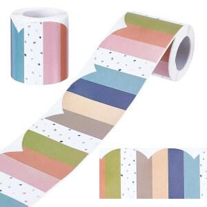 PLIGREAT 100피트 보호 게시판 테두리, 화려한 스캘럽 보드 스티커 폴카 도트 교실 사무실 벽 칠판 장식을 위한 자가 접착 스트라이프 테두리 다듬습니다