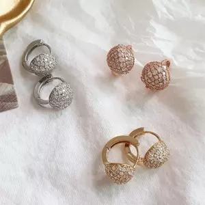 여자 원터치 링 스타일 슈링클 큐빅 귀걸이