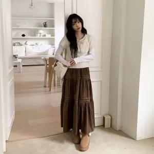 여자 폴리 벨벳 캉캉 밴딩 롱스커트