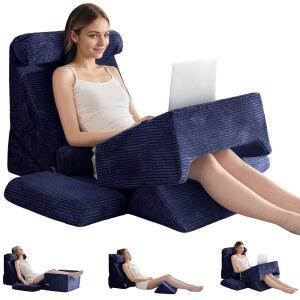 히고고고 10PCS 정형외과 침대 웨지 베개 세트 u2013 후 , 허리 및 다리 , 침대 앉기, 산 역류 및 GERD, 네이비