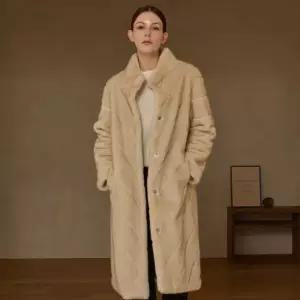 [유로컬렉션] [택가 199,000원]페이크 퍼 쉐브론 시어링 롱코트