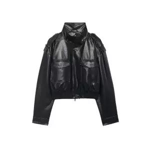 여성용 가죽 자켓 추동 차이나 라이크 스트랩 점퍼 코트 CH4