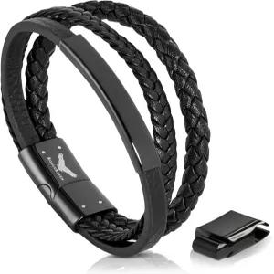 남성 로그 레이븐 블랙 가죽 팔찌 ？ 프리미엄 컬렉션 브라운 골드 실버 스테인리스 스틸 걸쇠가 있는 정품