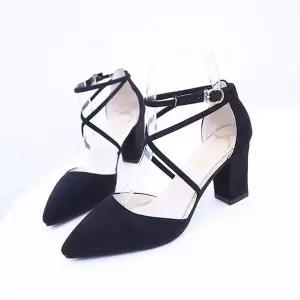 스트랩 통굽 여성힐 스웨이드 3컬러 스틸레토 펌프스힐 (WFJSR3D)