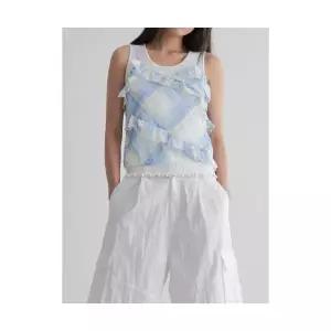 매장정품 8SECONDS 에잇세컨즈 슬리브리스 프릴 블라우스 스카이 블루 355765LYDQ 932928