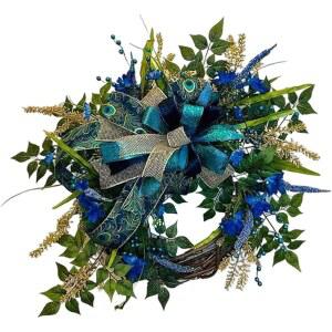 화환 나비매듭 장식이 있는 인공 축제 벽걸이 시뮬레이션 장식 크리스마스 문 휴일 할로윈 꽃 45.7cm(18인치)